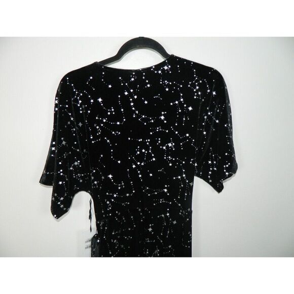 Unique Vintage Dress Medium 6/8 Black Silver‎ Star Print Black Velvet Whimisgoth - Picture 8 of 11